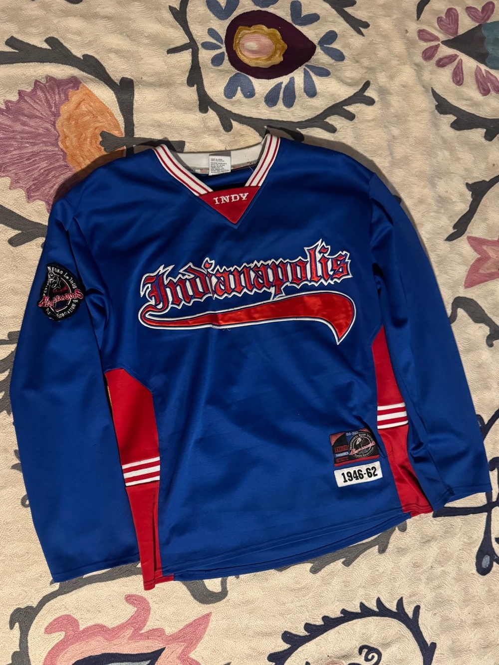 Vintage Indianapolis Blue and Red Negro Leagues PNLPA Long-Sleeve Sports Jersey